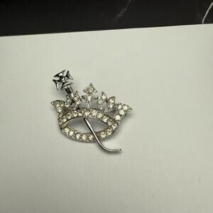 Vintage Signed ORA Rhinestone Crown & Specter Silver Tone Brooch Pin